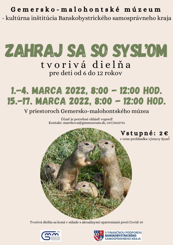 Plagát k tvorivej dielni Zahraj sa so sysľom pre školy počas marca 2022.