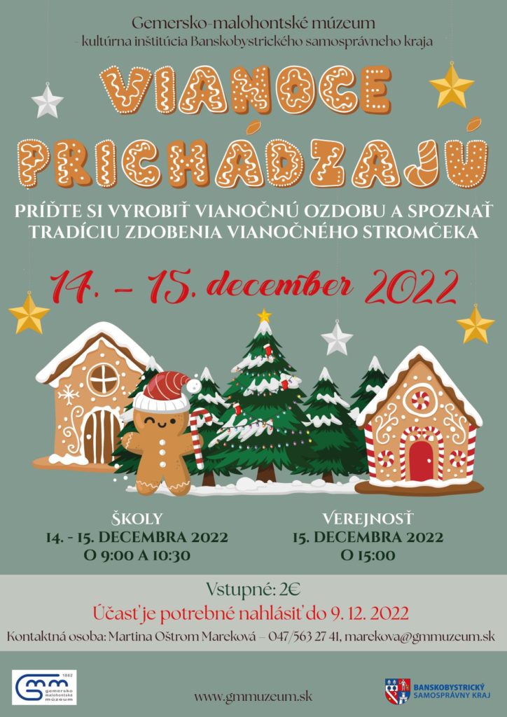 plagát k podujatiu s programom - príďte si vyrobiť vianočnú ozdobu a spoznať tradíciu zdobenia vianočného stromčeka