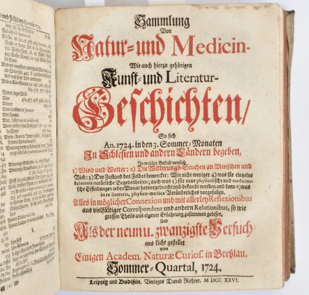 Az 1724-ből való 28. Természettudományi és orvosi kutatás címlapja