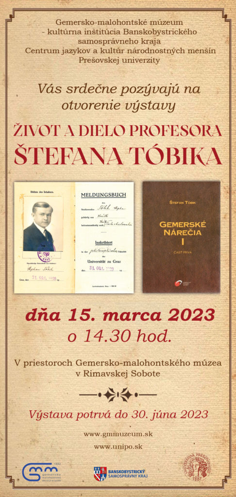 Pozvánka k výstave: Život a dielo profesora Štefana Tóbika: 15. marec 2023
